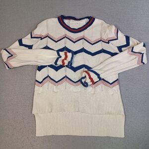 Veronica Beard Medium Kindling Chevron Striped Pointelle Chic Multicolor Sweater